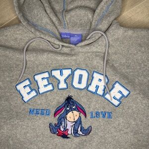 Disney Eeyore “Need Love” Gray Fleece Hoodie Mens XL Winnie the Pooh